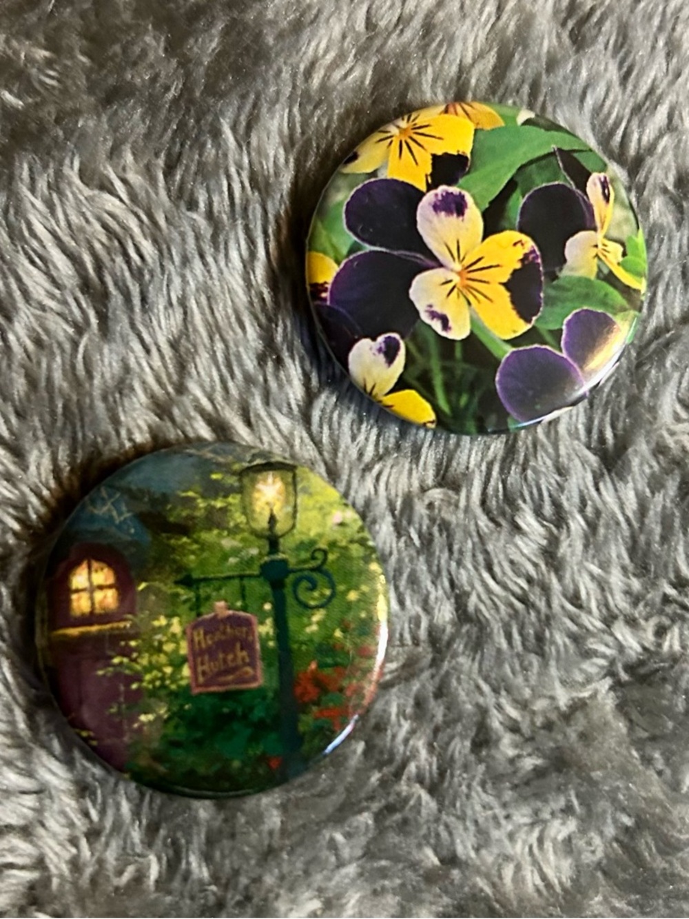 Handmade Button Set Floral Garden & Lamp Post Art Cottagecore set of 2